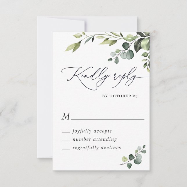 Elegant Eucalyptus Watercolor Floral Wedding RSVP Card (Front)
