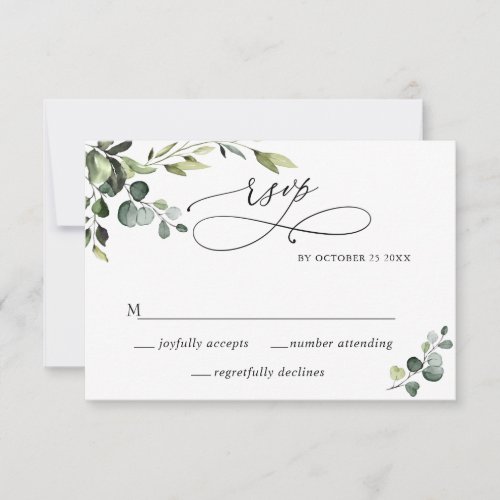 Elegant Eucalyptus Watercolor Floral Wedding RSVP Card