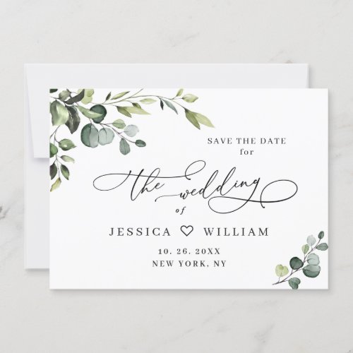 Elegant Eucalyptus Watercolor Floral Wedding Save The Date