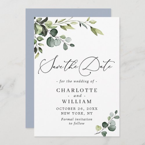 Elegant Eucalyptus Watercolor Floral Wedding Save The Date