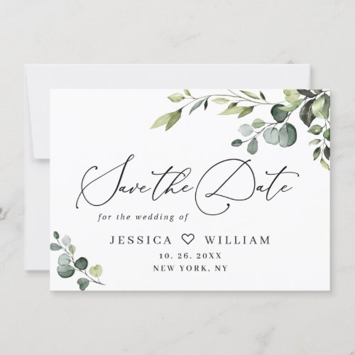 Elegant Eucalyptus Watercolor Floral Wedding Save The Date