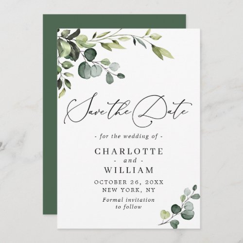 Elegant Eucalyptus Watercolor Floral Wedding Save The Date