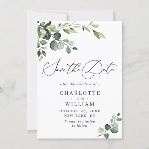 Elegant Eucalyptus Watercolor Floral Wedding Save The Date