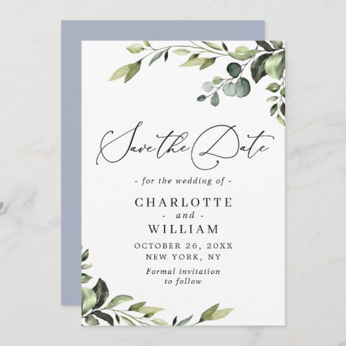 Elegant Eucalyptus Watercolor Floral Wedding Save The Date