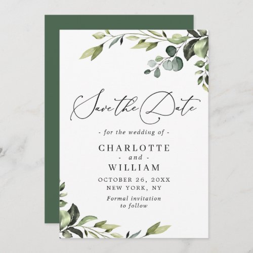 Elegant Eucalyptus Watercolor Floral Wedding Save The Date