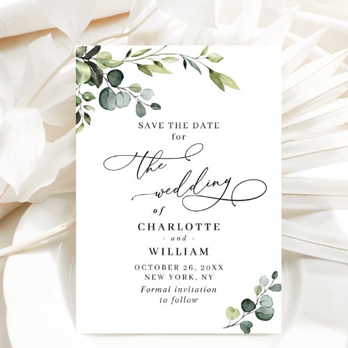 Elegant Eucalyptus Watercolor Floral Wedding Save The Date