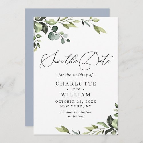 Elegant Eucalyptus Watercolor Floral Wedding Save The Date