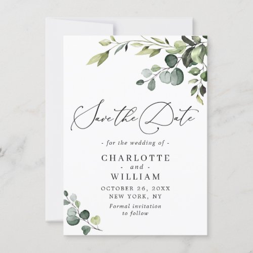 Elegant Eucalyptus Watercolor Floral Wedding Save The Date