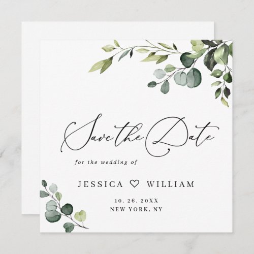 Elegant Eucalyptus Watercolor Floral Wedding Save The Date