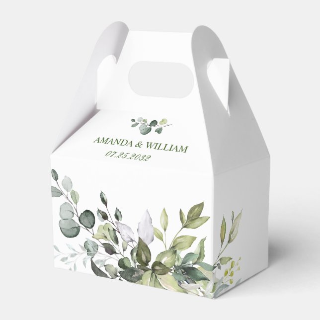 Elegant Eucalyptus Watercolor Greenery Wedding Favor Boxes (Front Side)
