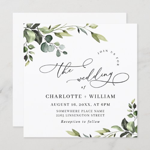 Elegant Eucalyptus Watercolor Greenery Wedding Invitation