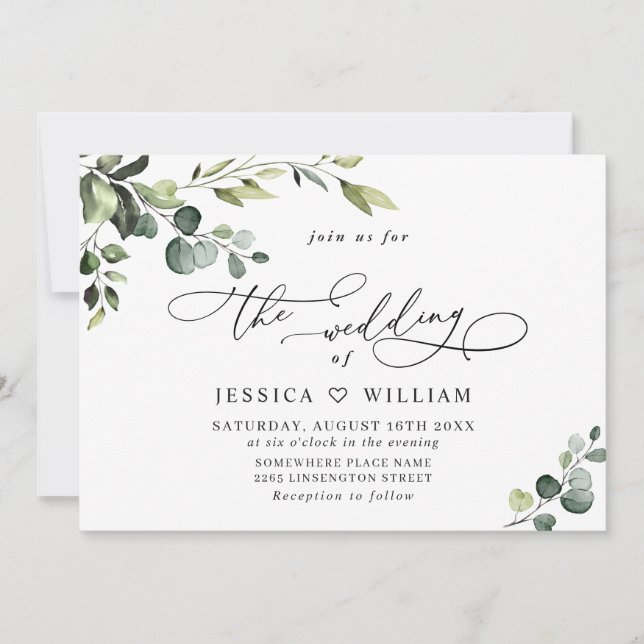 Elegant Eucalyptus Watercolor Greenery Wedding Invitation (Front)