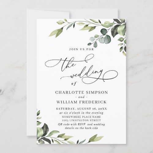 Elegant Eucalyptus Watercolor Greenery Wedding Invitation