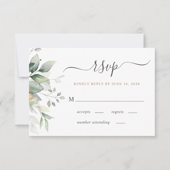 Elegant Eucalyptus Watercolor Greenery Wedding RSVP Card (Front)