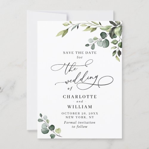 Elegant Eucalyptus Watercolor Greenery Wedding Save The Date