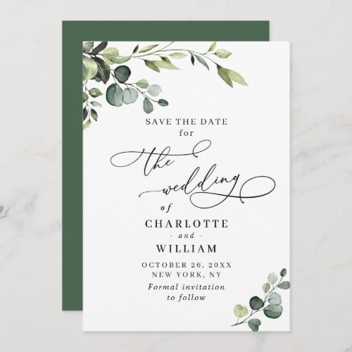 Elegant Eucalyptus Watercolor Greenery Wedding Save The Date