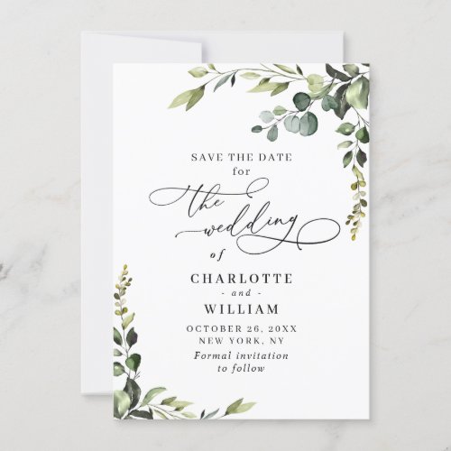 Elegant Eucalyptus Watercolor Greenery Wedding Save The Date