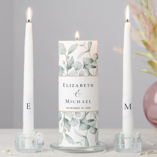 Elegant Eucalyptus Watercolor Greenery Wedding Unity Candle Set