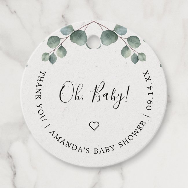 Elegant Eucalyptus Watercolor OH BABY SHOWER Favor Tags