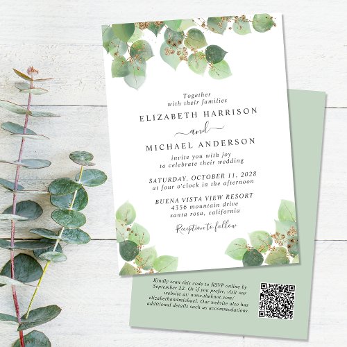 Elegant Eucalyptus Watercolor QR Code Wedding Invitation