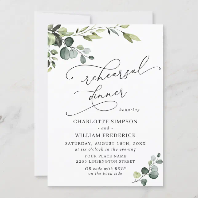 Elegant Eucalyptus Watercolor REHEARSAL DINNER Invitation | Zazzle