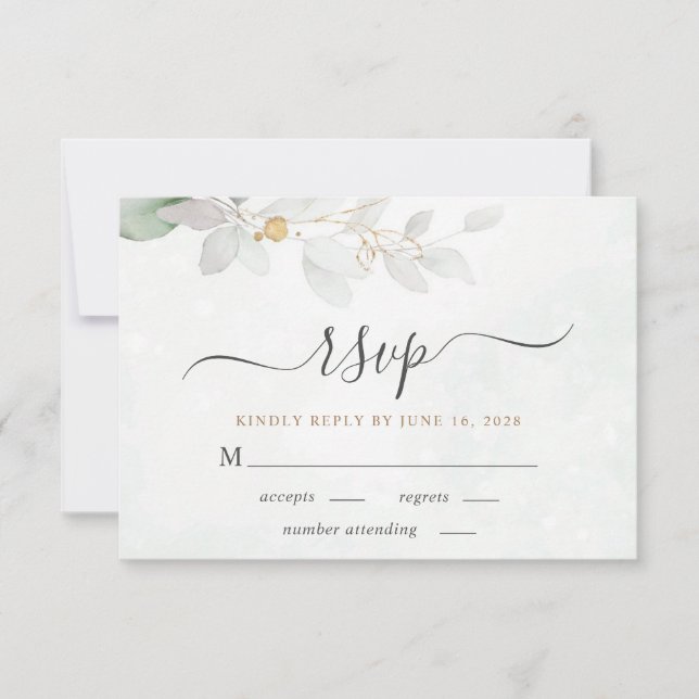 Elegant Eucalyptus Watercolor Sage Green Wedding RSVP Card (Front)