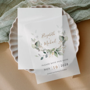 Elegant Eucalyptus Watercolor Save The Date Vellum Invitations