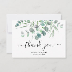 Elegant Eucalyptus Watercolor Script Wedding Thank You Card