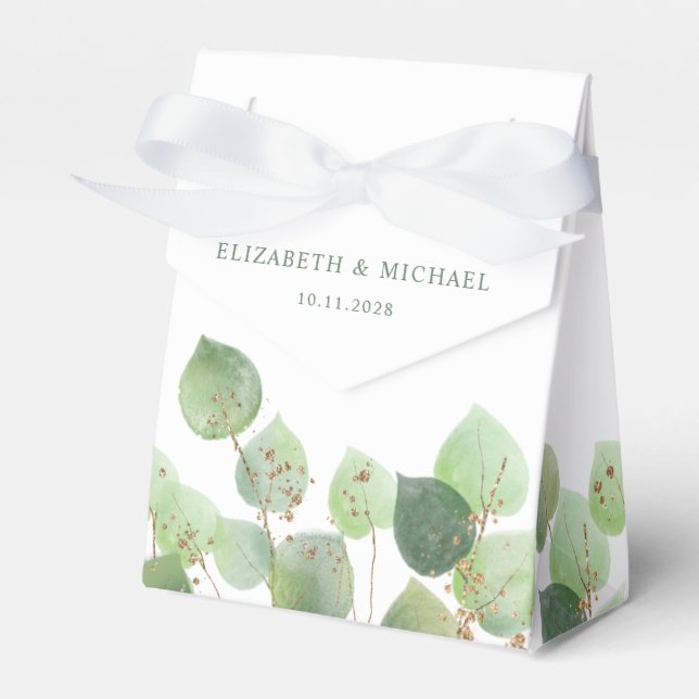Elegant Eucalyptus Watercolor Thank You Wedding Favor Boxes (Front Side)