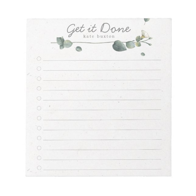 Elegant Eucalyptus Watercolor To-Do List Notepad (Front)