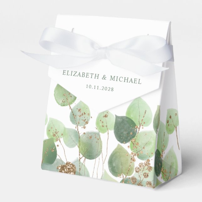 Elegant Eucalyptus Watercolor Wedding Favor Box (Front Side)
