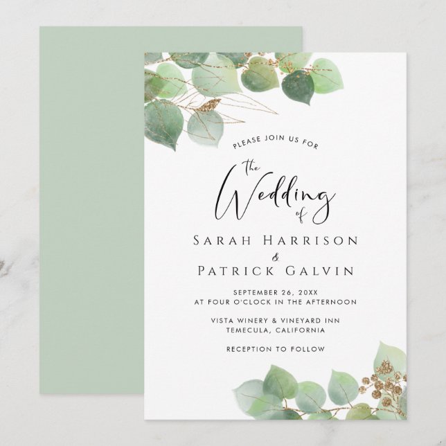 Elegant Eucalyptus Watercolor Wedding Invitation (Front/Back)