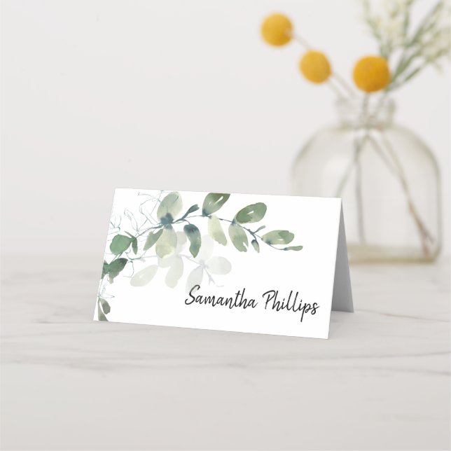Elegant Eucalyptus Watercolor Wedding Place Card (Front)