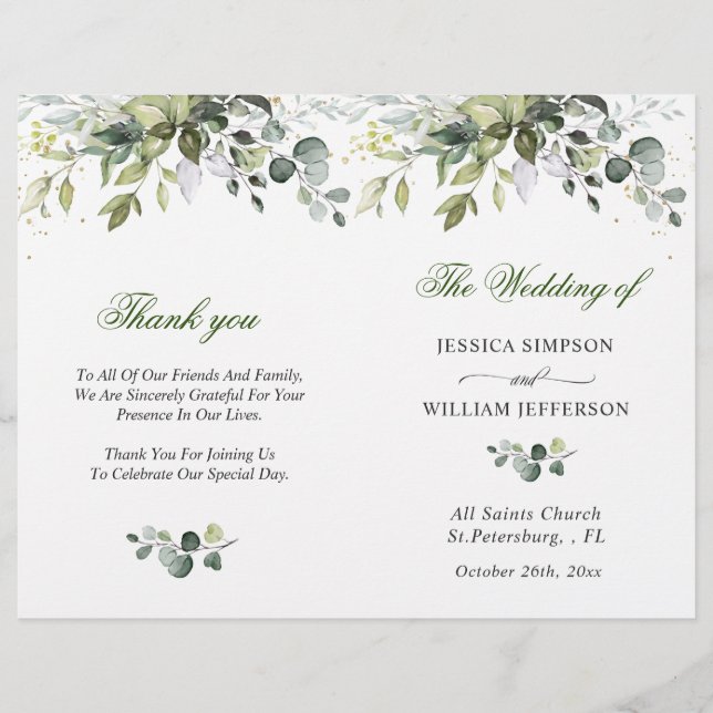 Elegant Eucalyptus Watercolor Wedding Program (Front)