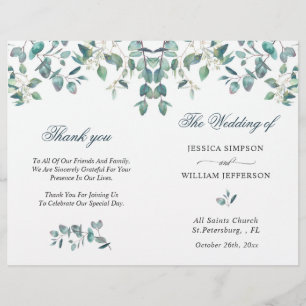 Elegant Eucalyptus Watercolor Wedding Program