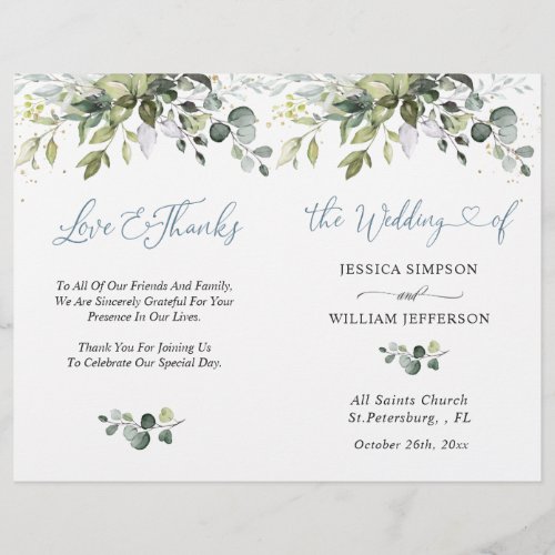 Elegant Eucalyptus Watercolor Wedding Program 