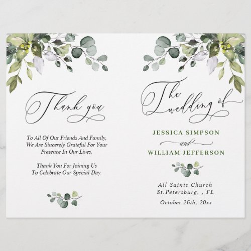 Elegant Eucalyptus Watercolor Wedding Program
