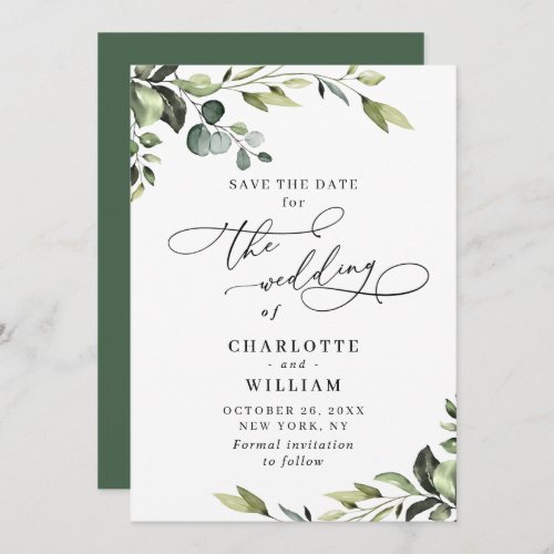 Elegant Eucalyptus Watercolor Wedding Save The Date