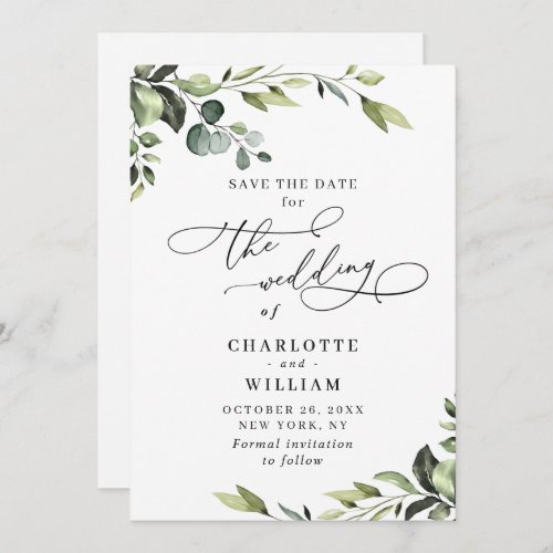 Elegant Eucalyptus Watercolor Wedding Save The Date