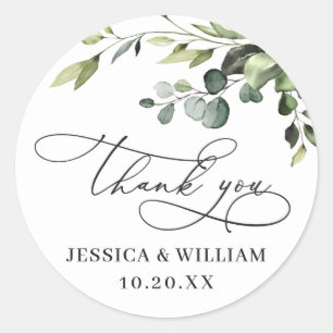 Elegant Eucalyptus Watercolor Wedding Thank You Classic Round Sticker