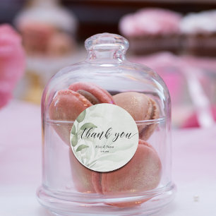 Elegant Eucalyptus watercolor wedding Thank you Classic Round Sticker