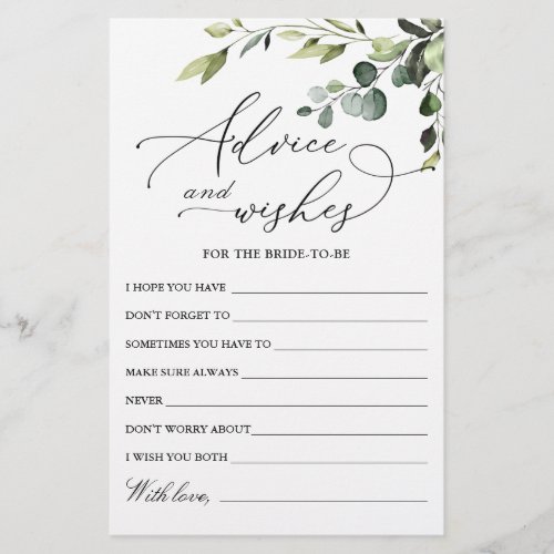 Elegant Eucalyptus Watercolor Wishes  Advice Card