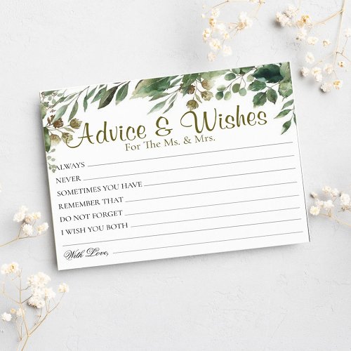 Elegant Eucalyptus Wedding Advice Wishes Cards