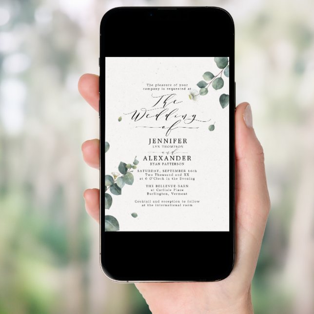 Elegant Eucalyptus Wedding All in One RSVP QR Code Invitation (Front Digital)