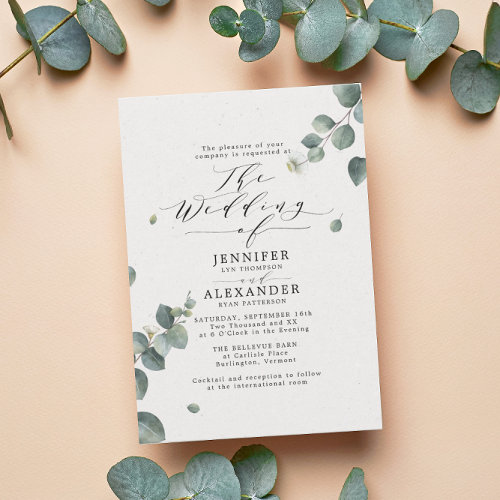 Elegant Eucalyptus Wedding All in One RSVP QR Code Invitation