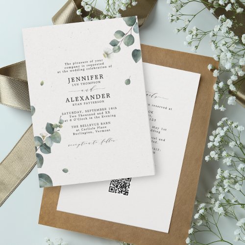 Elegant Eucalyptus Wedding All in One RSVP QR Code Invitation