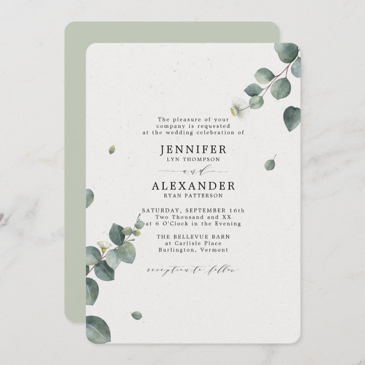 Elegant Eucalyptus Wedding All In One Rsvp Qr Code Invitation Zazzle