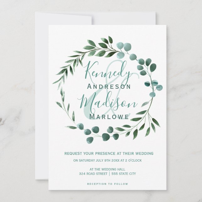 Elegant Eucalyptus Wedding Ampersand  Invitation (Front)