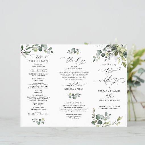 Elegant Eucalyptus Wedding Ceremony Program | Zazzle