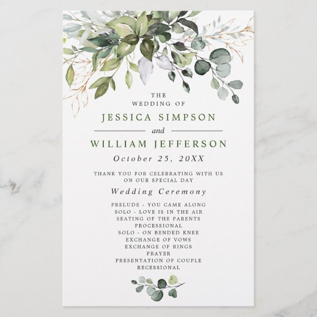 Elegant Eucalyptus Wedding Ceremony Program (Front)